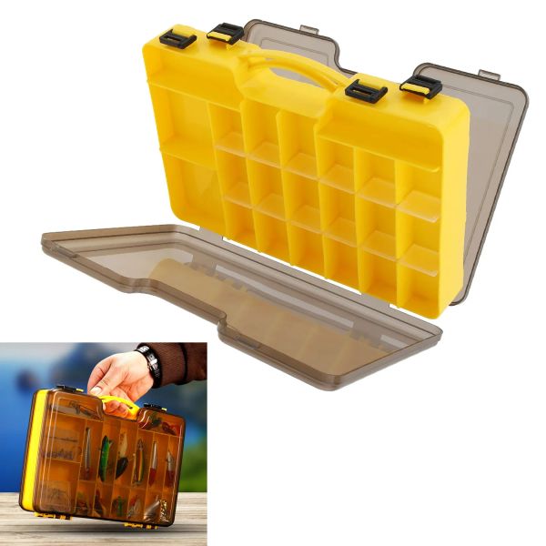 Caixas PP Material Portátil Dupla Face 44 Compartimentos Amarelo Plástico Pesca Caixa De Armazenamento Grande Translúcido Hard Case