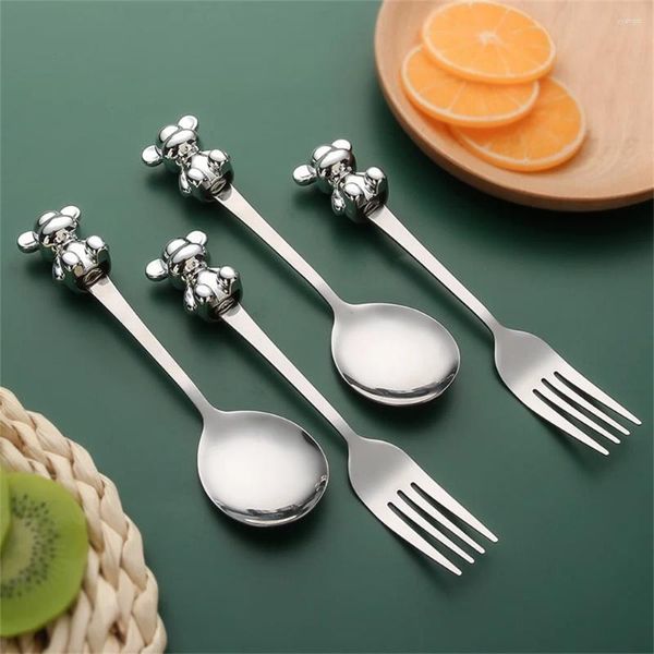 Set di stoviglie Manico a orso Dessert Cucchiai per gelato Riutilizzabile Latte Caffè Cucchiaio per mescolare Studenti Stoviglie Cucina Semplicità moderna