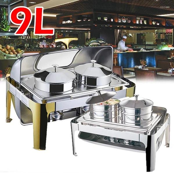 Set di stoviglie Quadrato da 9 litri Flip-Top Fornello a buffet visivo Doppio piatto per zuppa Scalda ristorante per self-service commerciale domestico