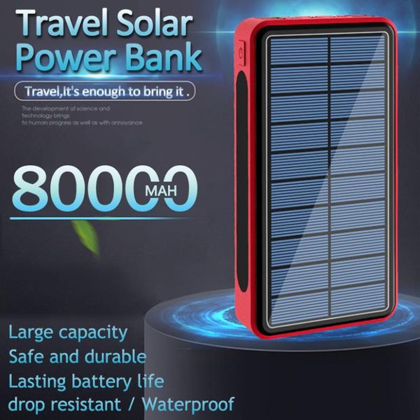 80000MAH Solar Power Bank Solarpanel für Xiaomi Samsung iPhone wasserdicht und staubdes Outdoor -Notfall 3 LED -Ladegerät Fre1636056
