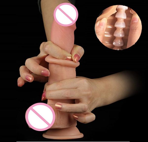 Pelle scorrevole da 9 pollici enormi dildo dilus realistici in silicone morbido con una mano di aspirazione per donne strapon anale dildos sexshop t200813091327