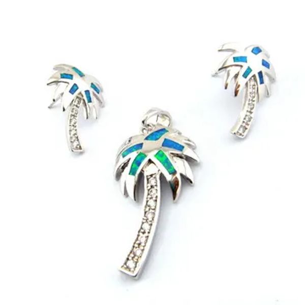 Colar Blue Opal Jewelry Conjunto de moda e brincos