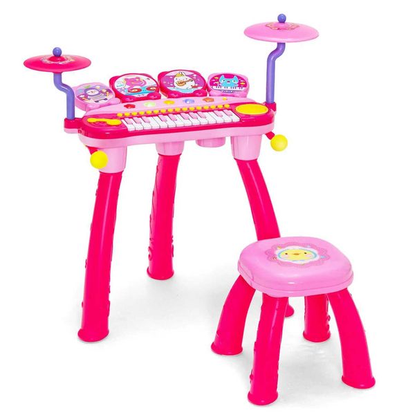 Noismaker Toys Baby Music Sond Toys Babyjoy 24 key DJ Piano teclado Drum Toy Sic Instrument com Microfone Cymbal Pink WX5.30