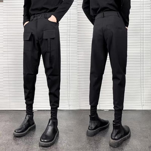 Calças masculinas homens roupas vestido primavera verão moda casual estilo coreano fácil correspondência fino terno preto tendência magro leggings a52