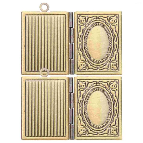 Colares Pingente 2 Pcs Vintage Jóias Livro Quadro Medalhão Colar Esculpido Po Metal Medalhões Imagem Mulheres