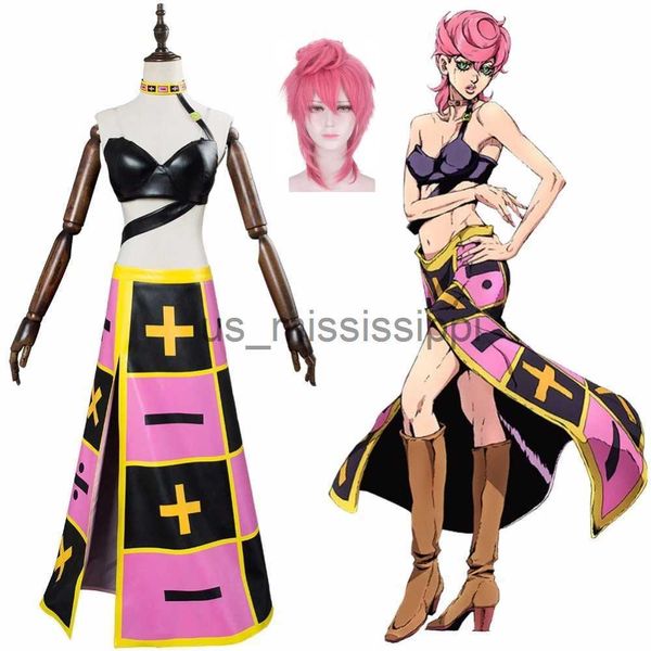 Парики для косплея Аниме JOJO Trish Una Bizarre Adventure JoJo Костюмы для косплея Halloween Party Moegirl Woman JK Сексуальная униформа Верхняя юбка Парик Костюм x0901