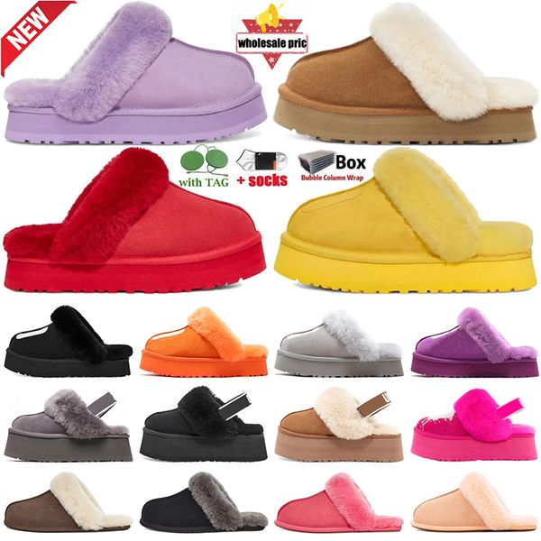 Funkette Disquette Pantofole Scivoli Sandali firmati Uomo Donna Ciabatte in pelliccia Slip-On Infradito Castagna Nero Gloom Carbone Rosso Viola Pantofola da uomo Spedizione gratuita