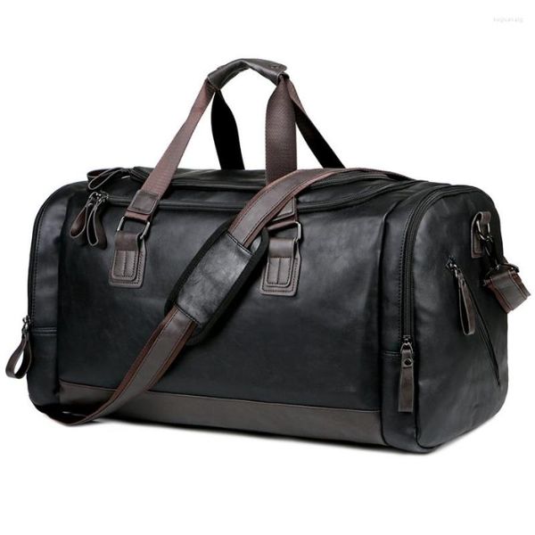 Duffel Bags Multifuncional À Prova D 'Água Couro Homens Viagem Anti-Roubo Design Duffle Bolsa de Grande Capacidade Bolsa de Fim de Semana Durante a Noite