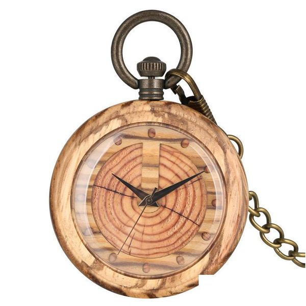 Taschenuhren Einzigartige Quarz-Holzuhr Frauen Schlüsselanhänger Uhr Zifferblatt Abnehmbare leuchtende Kette Holz Männer Anhänger Geschenk T200502 Drop Deliv Dhglx