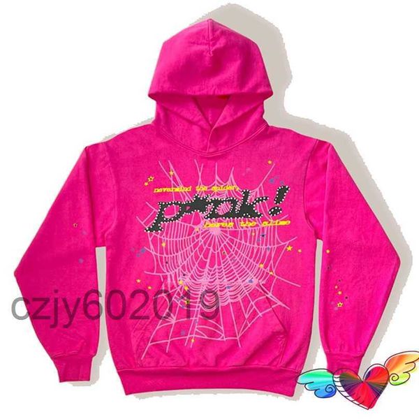 Hoodies dos homens Moda Sp5der 555555 Moletons Designer Jovem Bandido Rosa Hoodie Homens Mulheres 1 Espuma de Alta Qualidade Impressão Spider Web Suéteres Gráficos1XQW