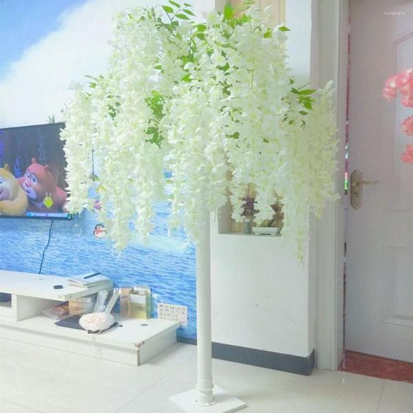 Flores decorativas elegante branco artificial flor de seda árvore simulação glicínias douhua árvores para casamento palco corredor decoração