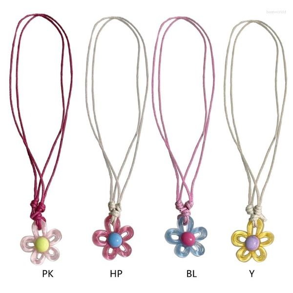 Collane con ciondolo Fiore cavo Pull String Girocolli Materiale di stoffa Gioielli per feste Regalo per le donne Fidanzate