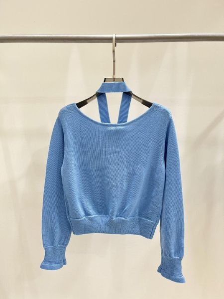 Kadın Sweaters bebek mavi yular kazak 2023 uzun kollu kaşmir katlar yüksek kaliteli ince fit örme jumper'lı kadınlar