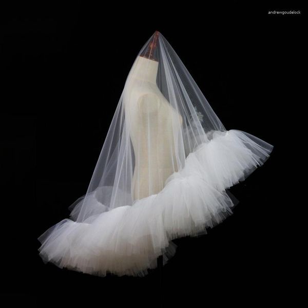 Véus nupciais clássico flounce véu de casamento simples de uma camada velos de novia inchado fio macio noiva 2023 acessórios
