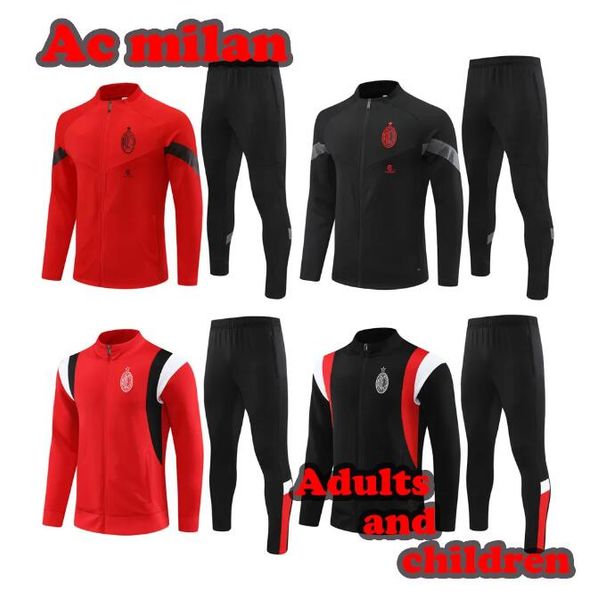 2023 24 AC Long Pull Jacket Tracksuit Kit Ibrahimovic Futebol Milan 22 23 Mayotte Milanese Homens e Crianças Chandal Futbol Survetement Terno de Treinamento Jaqueta de Futebol