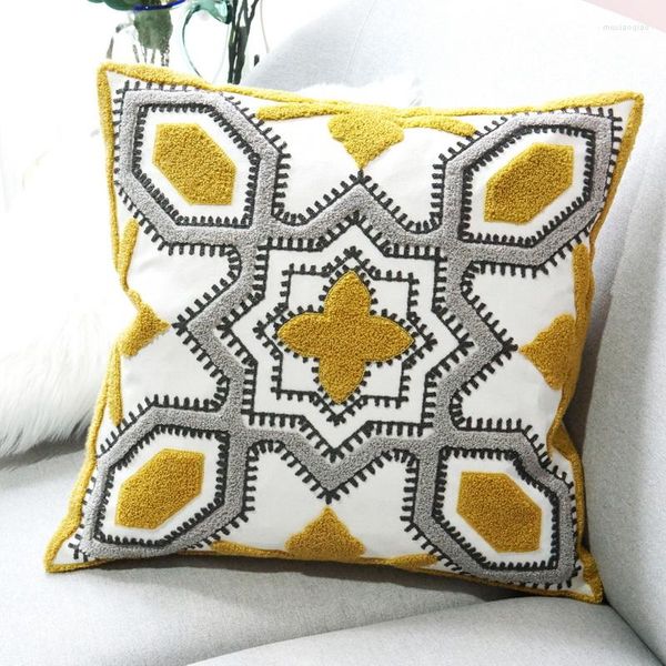 Federa per cuscino con ricamo geometrico giallo grigio astratto 45x45 cm divano del soggiorno decorazione della casa federa