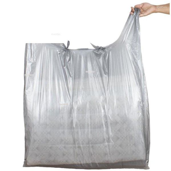 Borse portaoggetti Borsa di plastica di buona qualità Gilet addensato Logistica di imballaggio per indumenti di grandi dimensioni che trasporta grigio argento 10 pezzi / lotto