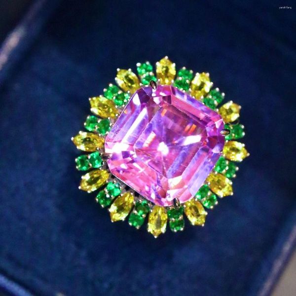 Кластерные кольца LR2023 Kunzite 10ct Fine Jewelry Solid 18k Gold Nature Clean Gemstones Diamonds Женщины для женщин кольцо