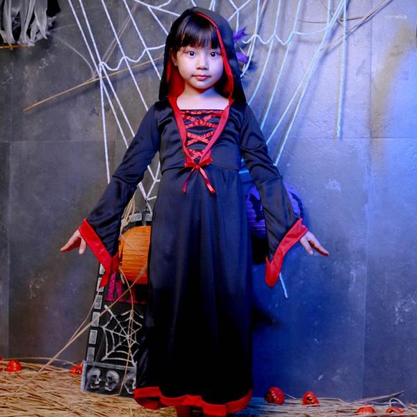 Tema traje vermelho preto gótico princesa festa de natal vestir adereços halloween fantasia cosplay criança