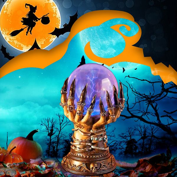 Dekorative Objekte Figuren Halloween Dekoration Kristallkugel Deluxe Magic Skull Finger Plasma Ball Gruselige Heimdekoration Kreative leuchtende Lampe Requisite 230831