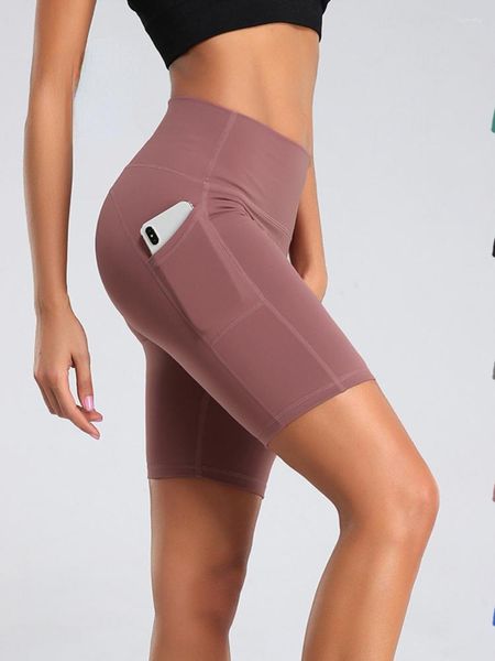 Pantaloncini attivi Pantaloni da yoga elastici a vita alta da ciclismo da donna con tasche 4 stile sportivo aderente estivo per le donne