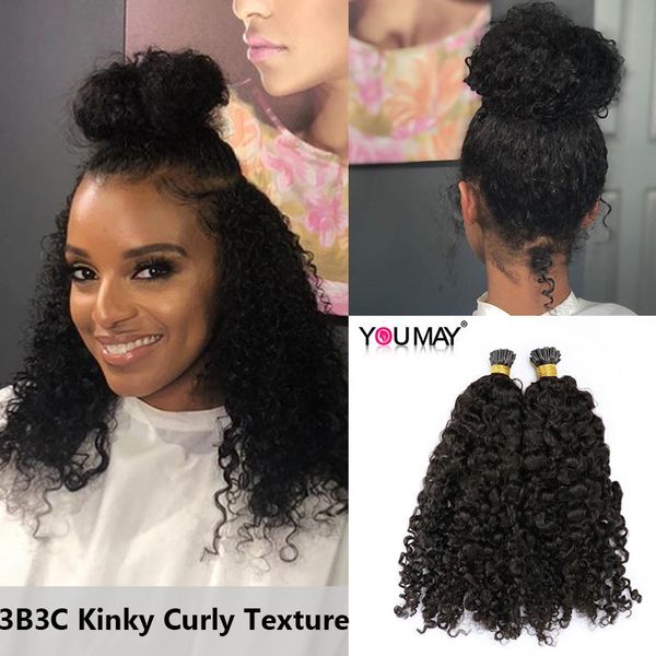 Парики на шнурке 3B3C Kinky Curly I Tip Hair для чернокожих женщин Microlinks F Tip Microlinks Монгольские бирманские человеческие волосы YouMay Virgin 230901