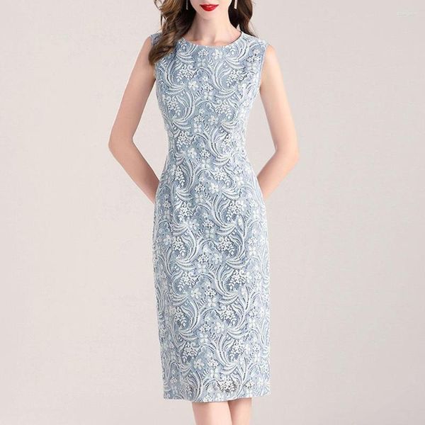 Casual Kleider 2023 Sommer Mode Damen Dünne Spitze Allgleiches Ärmelloses Kleid Französisch Hohl Floral Elegante Büro Vestido Mujer