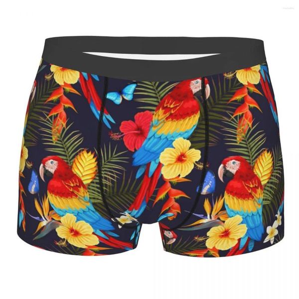 Cuecas masculinas selvagens calopsitas araras animais roupa interior exótica pássaros tropicais papagaios sexy boxer shorts calcinha masculina plus size