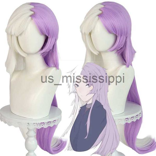 Parrucche Cosplay Cosplay Anime Bungo Stray Dogs Dooki Sigma Parrucche Unisex Bianco Viola Capelli Sintetici resistenti al calore Halloween Dress Up Party x0901