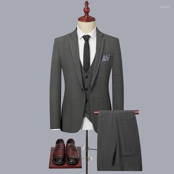 Ternos masculinos 2023 boutique (terno colete calças) moda tudo high-end negócios lazer casamento noivo conjunto de três peças