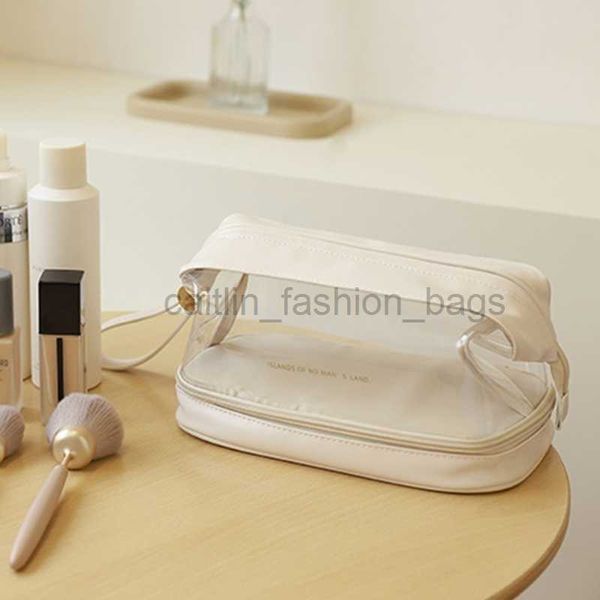 Totes Borsa per il trucco portatile da viaggio per toilette Organizzatore trasparente a doppio strato Grande portaoggetti per il tempo libero borse caitlin_fashion_