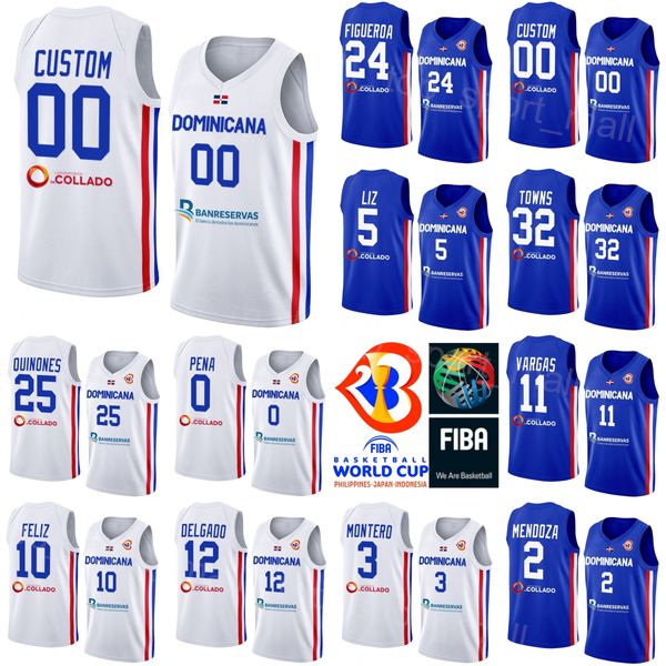 Maglia da basket stampata Repubblica Dominicana Coppa del mondo 2023 10 Andres Feliz Karl-Anthony Towns 32 3 Jean Montero 5 Victor Liz 0 Antonio Pena Squadra nazionale FIBA