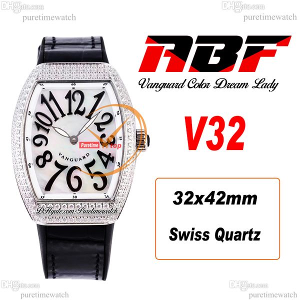 ABF v32 Vanguard Color Dream Swiss Quartz Chronograph Ladies Watch Womens Diamonds Case Dial Большое число Black Lady Lady Super Edition Reloj Hombre Puretime E5