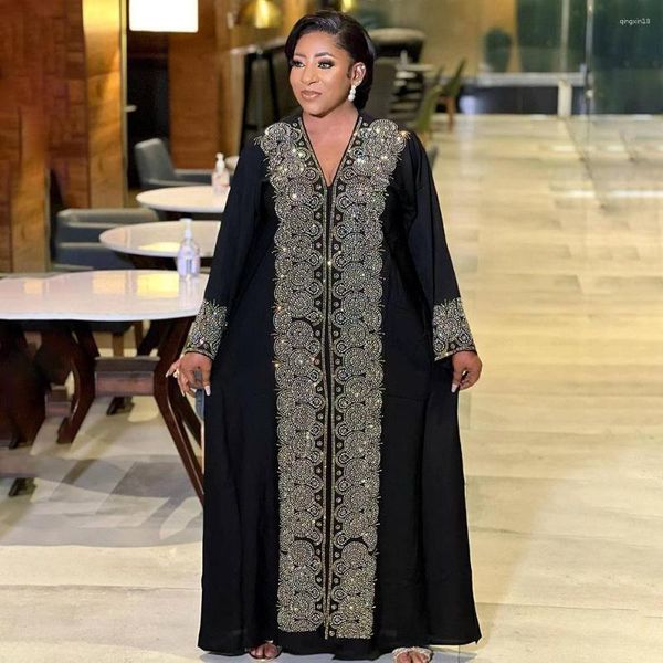 Abbigliamento etnico Elegante Eid Abaya Abito da donna Medio Oriente Musulmano Nero Cardigan a maniche lunghe Abito con paillettes Islam Arabo Dubai Caftani larghi