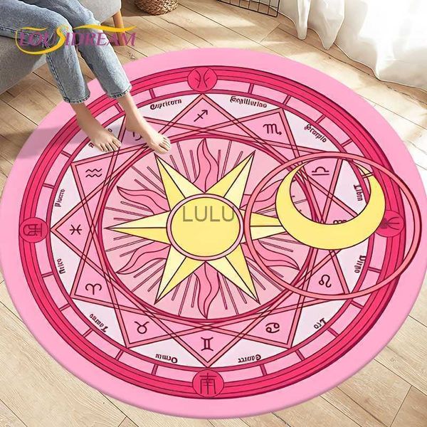 Cartoon Card Captor Sakura Magic Circle Area Tappeto Tappeti rotondi Tappeto per soggiorno Camera dei bambini Bambini Giocano Tappetini antiscivolo HKD230901