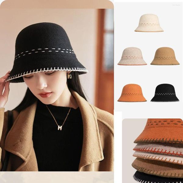 Berretti di lana cappello di feltro di lana barile berretto da pescatore berretto invernale da donna agnello per ragazza autunno e