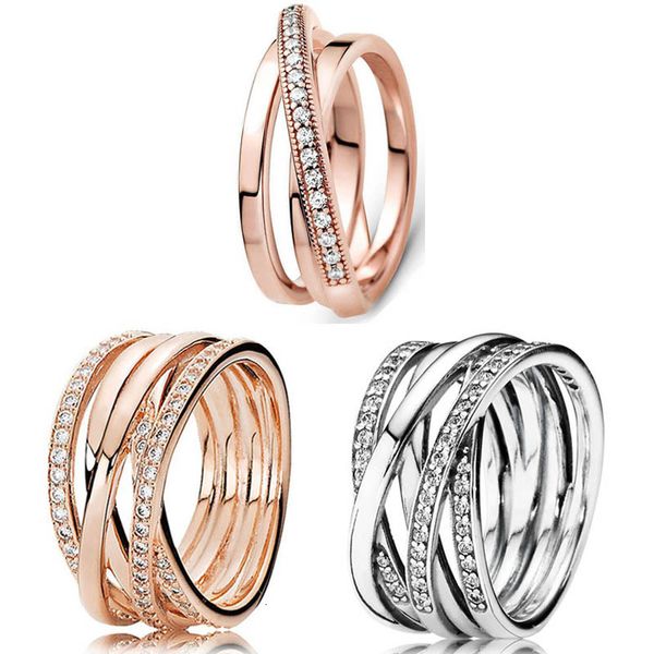 Fedi nuziali Anello in argento sterling 925 Rosa traforato intrecciato Crossover Pave Triple Band per gioielli da donna Regalo 230831