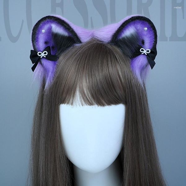 Fontes de festa bonito hamster orelhas forma argola de cabelo com laço feminino meninas de pelúcia cosplay bandana carnaval headpiece poshoot adereços