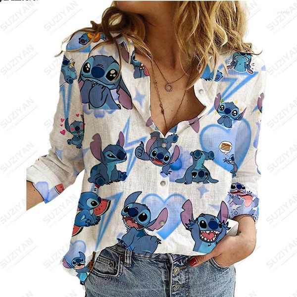 Blusas femininas 2023 verão manga longa camisa ponto 3d impresso botão cardigan temperamento casual rua solta