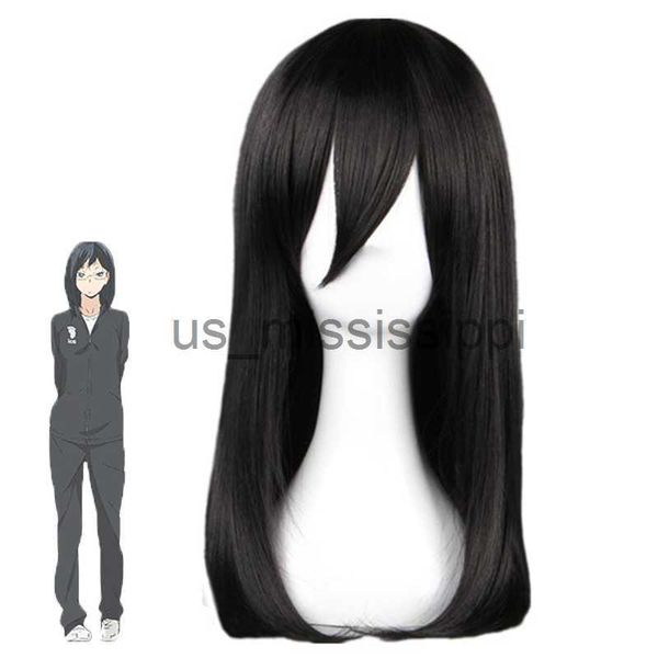 Cosplay Perücken Haikyuu!! Volleyball Club Karasuno High School Kiyoko Shimizu Cosplay Perücken 45 cm Lange Schwarze Hitzebeständige Cosplay Kostüm Perücke x0901