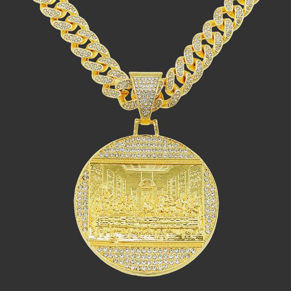 Colares Pingente Perfuração Completa Última Ceia Colar Homens Jóias Iced Out Cuban Link Moda Hip Hop Chain 230511