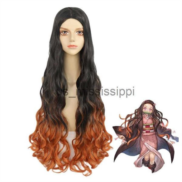 Cosplay perucas kamado nezuko peruca anime demon slayer cosplay resistente ao calor cabelo sintético perucas de festa de halloween e boné x0901
