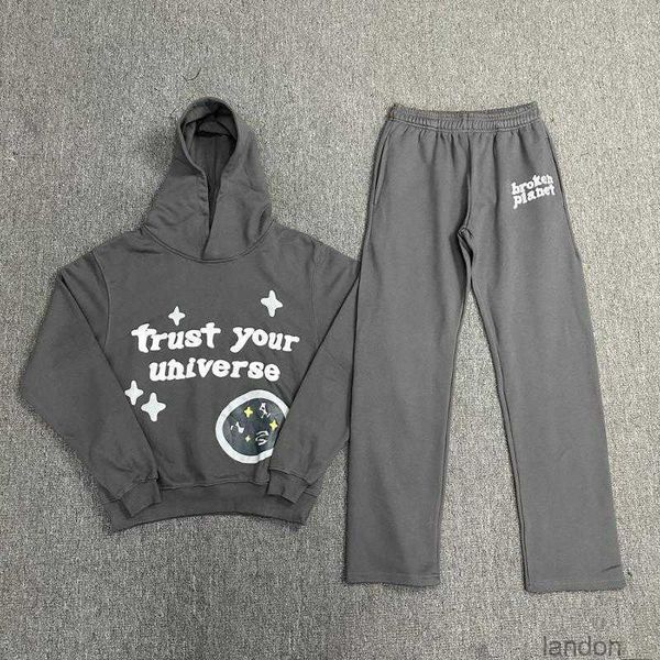 Tracksuits masculinos Planeta Quebrado Confie em Seu Universo Espuma Pring Outono Inverno Hoodie Calças Set Homens Mulheres Casal Terno