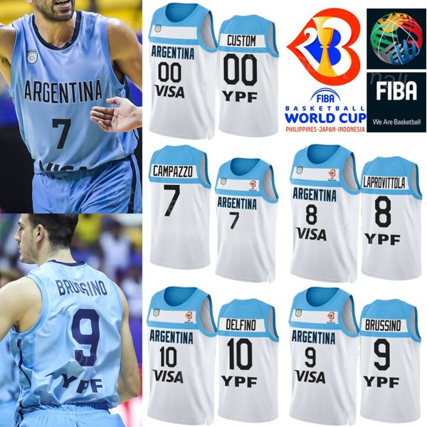 Stampato Argentina Basket 12 Maglia Marcos DELIA Coppa del Mondo 2023 2 Maximo Fjellerup 8 Nicolas Laprovittola 9 Nicolas Brussino 10 Carlos Delfino Nazionale