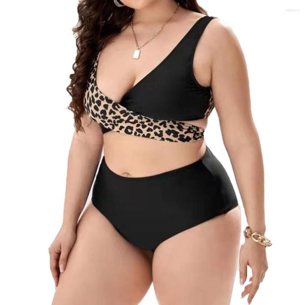 Damen Bademode FS Front Cross Triangle 4XL Plus Size Bikinis Set Badeanzug für Frauen Badeanzüge Badeanzüge Schwarz Hohe Taille