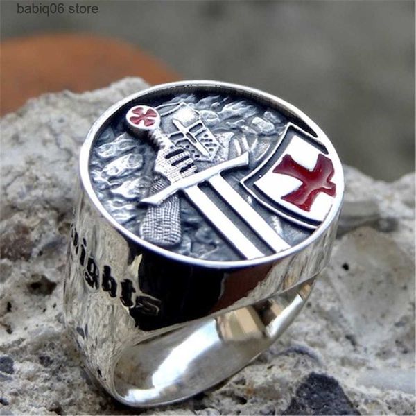 Bandringe Gothic Templer Ritter Kreuz Ring Anhänger Halskette Biker Amulett Edelstahl Schmuck Set Geschenke für Männer T230727