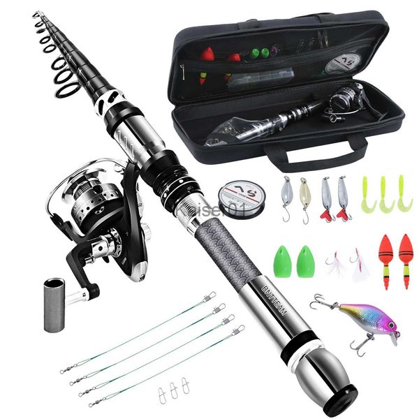 Rod Reel Combo BNTTEAM Novo Pesca Spinning Reel Rod Combos Carbono Telescópico Combo Conjunto com Linha Iscas Kit Acessórios Bolsa para Crianças Homens Mulheres X0901