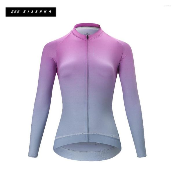 Гоночные куртки hiserwa gradient color с длинным рукавом велосипедный майки женская велосипедная одежда EST ткани с водонепроницаемыми карманными топами