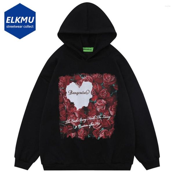 Hoodies masculinos Rose Impresso Men Streetwear