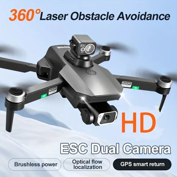 RG109 MAX GPS Drone Profissional Câmera Dupla HD GPS Posicionamento Motor Brushless 360'Laser Evitar Obstáculos FPV Fotografia Bateria de Longa Vida Quadricóptero Dobrável